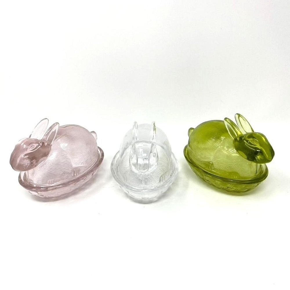 Target Colored Glass Figural Bunny Treats Candy Dish Easter Pink Clear Green